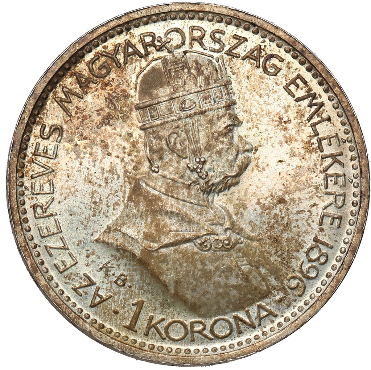 Węgry, Franciszek Józef I. 1 korona 1896 KB, Kremnica  Restrike Artex - PIĘKNE
